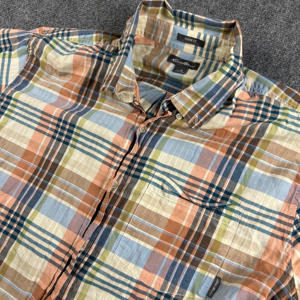 Eddie Bauer Mens XL Classic Fit Short Sleeve Plaid Button Down Cotton Shirt